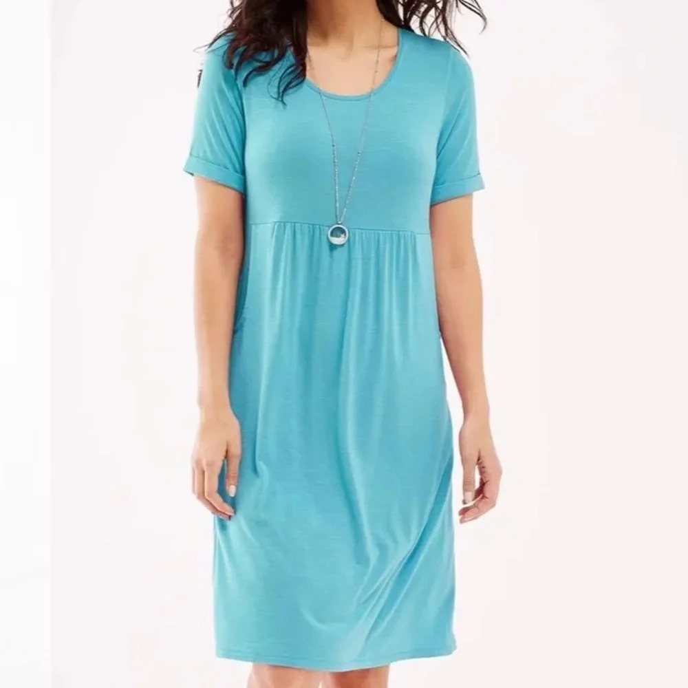 J. Jill Soft & Comfy Scoop Neck Knit Dress Island Blue